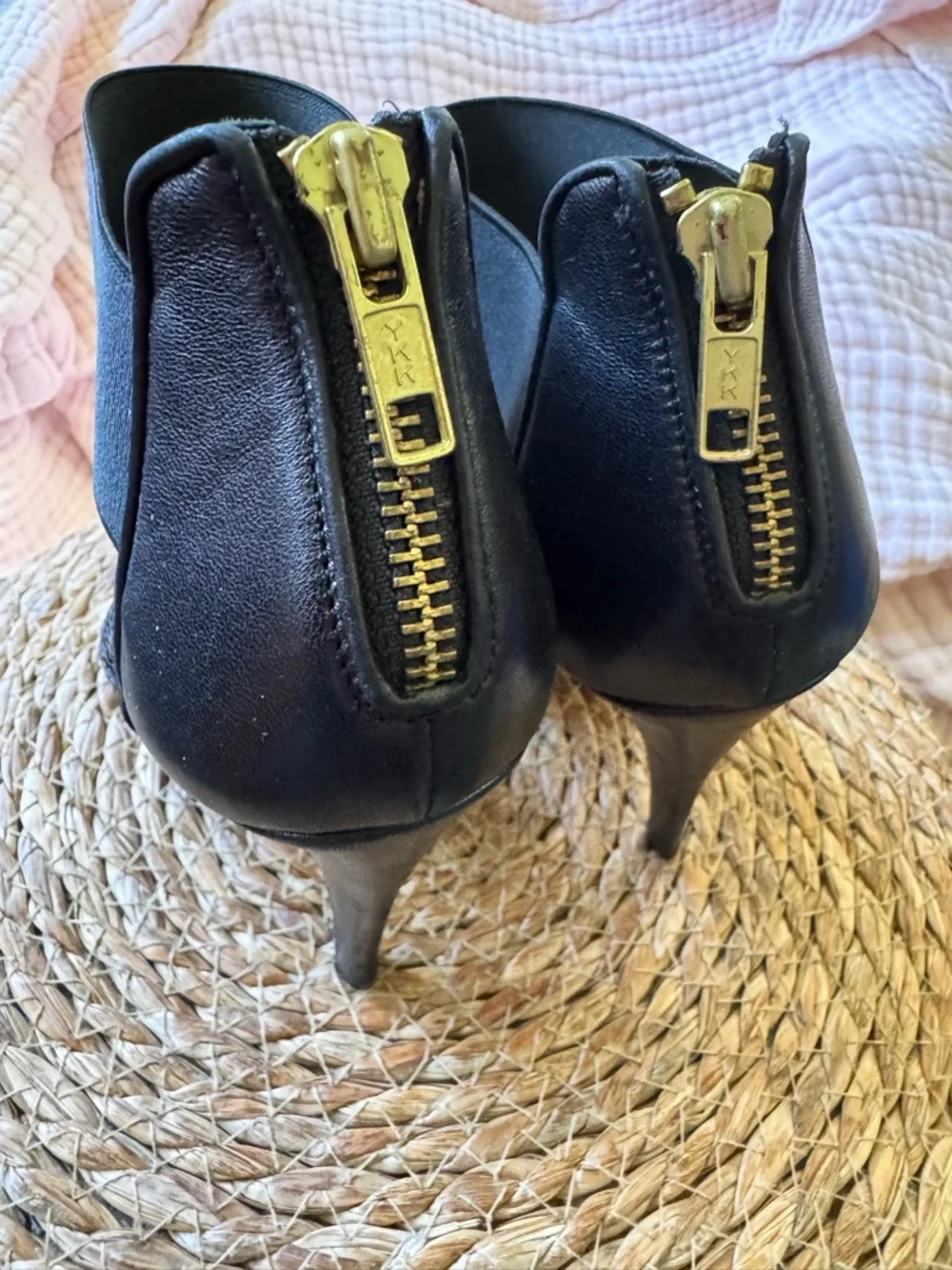 Manolo Blahnik Black Woven Leather Crisscross Peep-Toe Heels - Picture 6 of 8